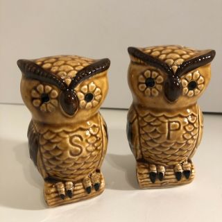 Vintage Lego Ceramic Owl Salt And Pepper Shakers Japan Mcm With Stoppers