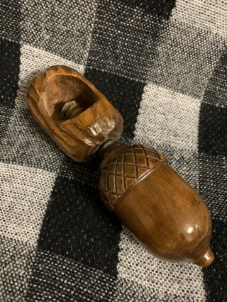 Vintage " Acorn Shape " Solid Wood Hand Made Folk Art Screw Type Crush Nutcracker