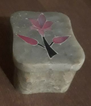 Vintage Marble Trinket Ring Box With Pink Flower Inlay