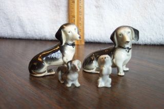 4 Vintage Black & White Dashund Weiner Dog Puppy Figurines
