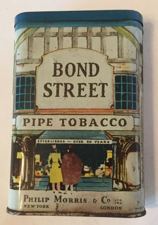 Vintage Bond Street Pipe Tobacco (80 Years) Advertising Pocket Tin Philip Morris