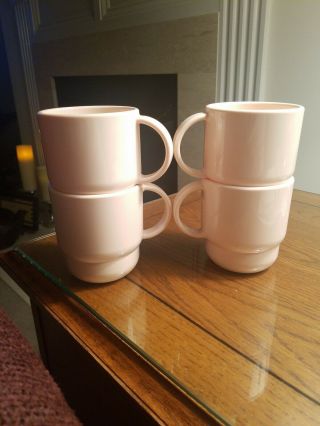Vintage Tupperware Coffee Tea Mug Set 4 Stackable Light Pink 22248 - 1/2 Plastic