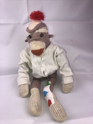Vintage Old Sock Monkey Plush Stuffed Toy Button Eyes.  19 Inches