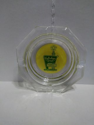Vintage Holiday Inn Hotel Octagon Glass Ashtray Green Logo