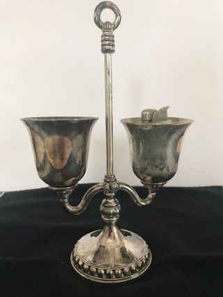 Vintage Silver Plate Cigarette Urn With Stand And Evans Fuel Lighter