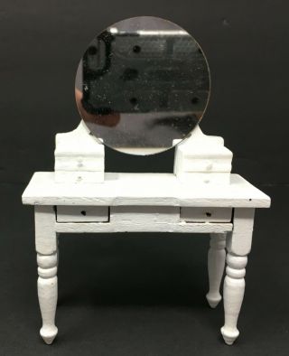 Vintage Dollhouse Miniature Wood Hand Painted White Dressing Table Vanity Mirror