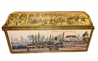 Vintage E.  Otto Schmidt 1st Railroad In Germany Cookie Tin/trunk W.  Germany