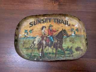 Vintage Sunset Trail Tobacco Tin Lid Roby Cigar Co Barnesville Ohio