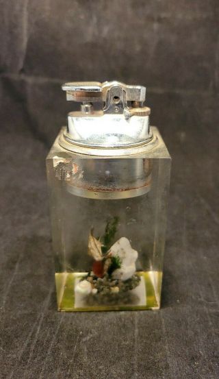 Vintage Penguin Table Top Lighter.  Clear With Fish Inside.  Sfs
