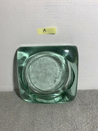 Vintage Large Heavy 6 - 3/8” Square Green Clear Glass Cigar Or Cigarette Ash Tray