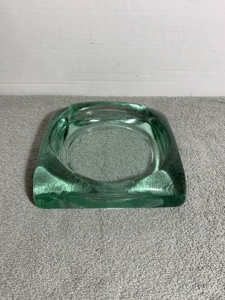 Vintage Large Heavy 6 - 3/8” Square Green Clear Glass Cigar or Cigarette Ash Tray 2