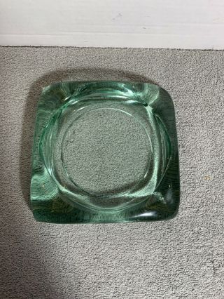 Vintage Large Heavy 6 - 3/8” Square Green Clear Glass Cigar or Cigarette Ash Tray 3