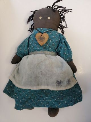 Handmade African American Folk Art Cloth Rag Doll Vintage Eyes Only 12 "