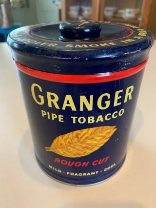 Vintage Advertising Granger Rough Cut Pipe Tobacco Canister Knob Top Tin Pointer