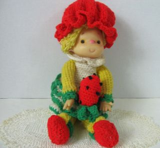 Strawberry Shortcake Vintage 1980s Handmade 14 " Crochet Decorative Doll