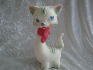 Vintage 1961 Vinyl Edward Mobley Co.  Baby Squeak Toy Cat With Bow