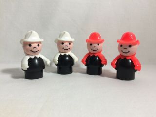 Vintage Fisher Price Little People 4 Firemen 2 All Red 2 All White Plastic