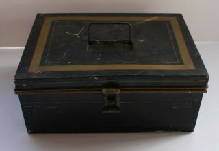Vintage Metal Case Tin Box Black Unmarked Handle