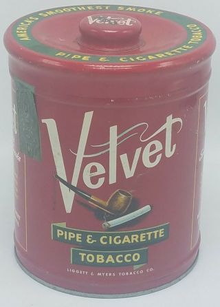 Vintage Velvet Pipe & Cigarette Tobacco Tin Can W/ Lid - Empty