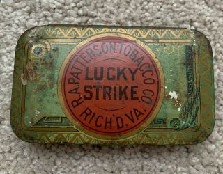 Early Tin Lucky Strike Cigarette Box Patterson Tobacco Co.  Richmond,  Va Vintage