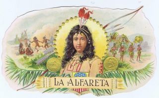 La Alfareta Indian Princess Native Amer Tobacco Inner Cigar Box Label 1890 