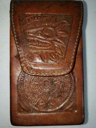 Vtg Quality Mexico Hand - Tooled Leather Pouch Case Box Cigarette