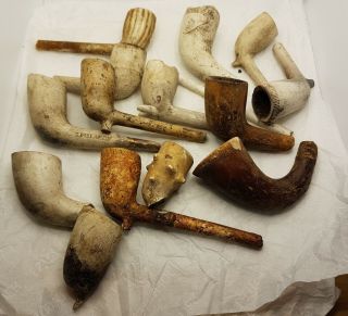 Victorian Clay Pipe Grouping Loads Of Bowls Some Decorated / Embossed (a)