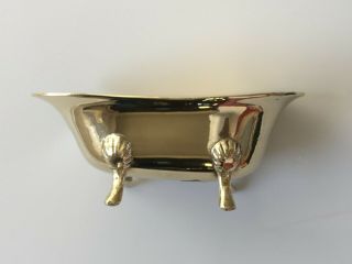 Miniature Footed Vintage Brass Bath Tub Soap Dish Trinket Holder W/ Paper Label