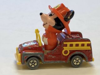 Vintage Walt Disney Mickey Mouse Diecast Firetruck 2” Toy Tomy China Very Good