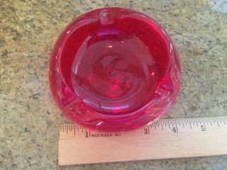 Vintage Mid Century Cherry Ruby Red Bubble Glass Ashtray