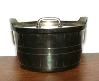 Vintage Gorham Silverplate Butter Tub Yc348 Barrel Shape & Lid 4.  5 " X 2.  75 " Inch
