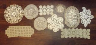 10 Vintage Antique Crocheted Lace Doilies And Table Runners Diff.  Shapes & Sizes