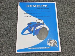 Vintage Homelite Gas Circular Saw Spec Sheet Sales Brochure,  Model: Xl 100g - 1a