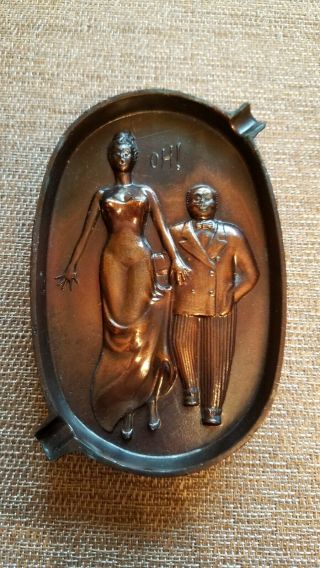 Cast Iron Primative Oh Ah Risque Nude Ashtray Cast Iron,  Brass Finish,  Vintage