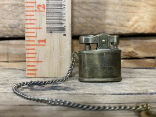 Vintage Pereline Japan Brass Trench Pocket Cigarette Lighter W / Chain 2