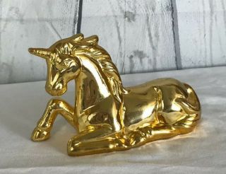 Rare Vintage Gold Ceramic Unicorn Laying Down 8 "