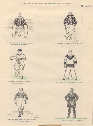 Vintage 1930 Punch Rugby / Cricket Cartoon By Fougasse