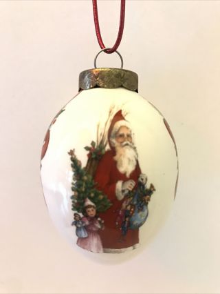 Vintage Egg Lady Victorian Santa Claus Ceramic Christmas Ornament