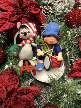 Vtg Annalee Little Drummer Boy 1990 9” Tall And Mobilitee Mouse On Sled 7” Tall