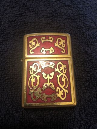 Zippo Red And Gold Brass Imperial Filigree 2005 Vintage Lighter