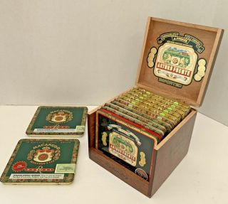 (12) Vintage Empty Cigar Tins Metal Hinged & A Wooden Display Box Mancave Decor