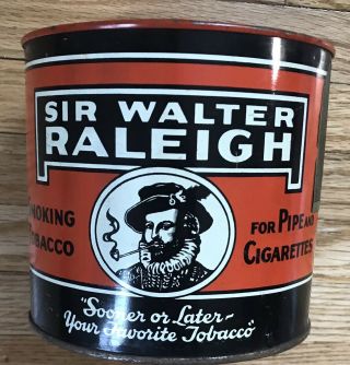 Vintage Tobacco Large Tin With Lid,  Sir Walter Raleigh Ky 14oz.