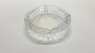 Vintage Heavy Clear Glass Ashtray Round Kig Indonesia With Etched Floral Design