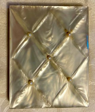 Vintage Cigarette Case,  Gold Tone Metal With Faux Mother Of Pearl Top