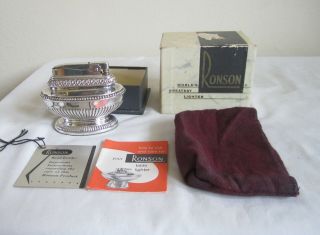 Vintage Ronson Queen Anne Silver Plated Table Cigarette Lighter Papers Nr