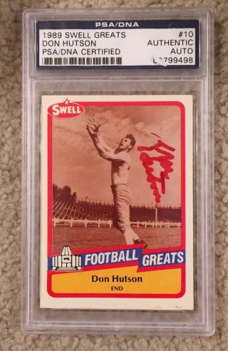 Don Hutson Signed 1989 Swell Greats Card Psa/dna