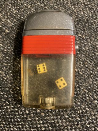 Vintage Red Band Scripto Vu Lighter With 2 Dice Zippo Like