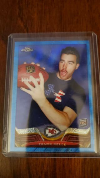 2013 Topps Chrome Travis Kelce Rc Blue Wave Refractor Sp Chiefs Rookie Card,