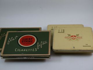 4 Vintage Cigarette Cigar Tins Lucky Strike Dunhill Montecruz