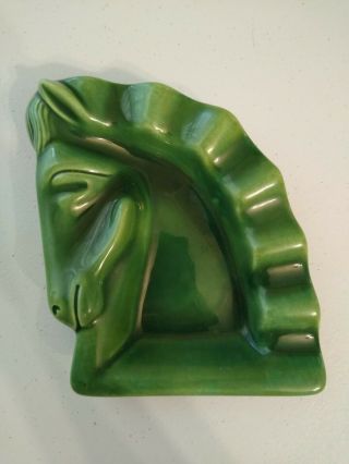 Vintage Holland Mold Horse Head Ceramic Ashtray Art Deco Green Chess Piece